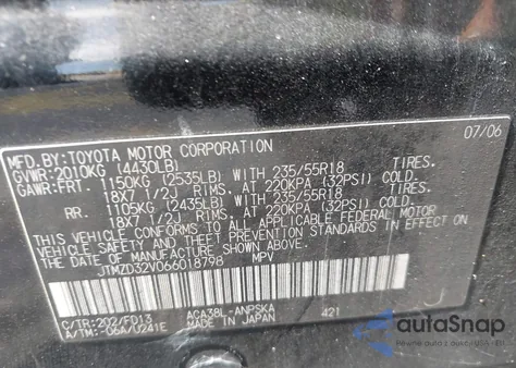 2006 Toyota Rav4 Sport z USA, uszkodzony, nr VIN JTMZD32V066018798